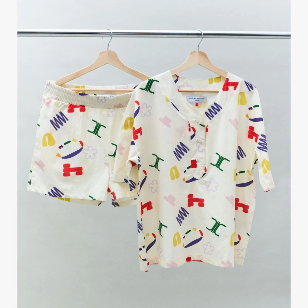 Limited Edition Gustaf Westman Shorts Pajama Set Short Sleeve Beige Size Medium
